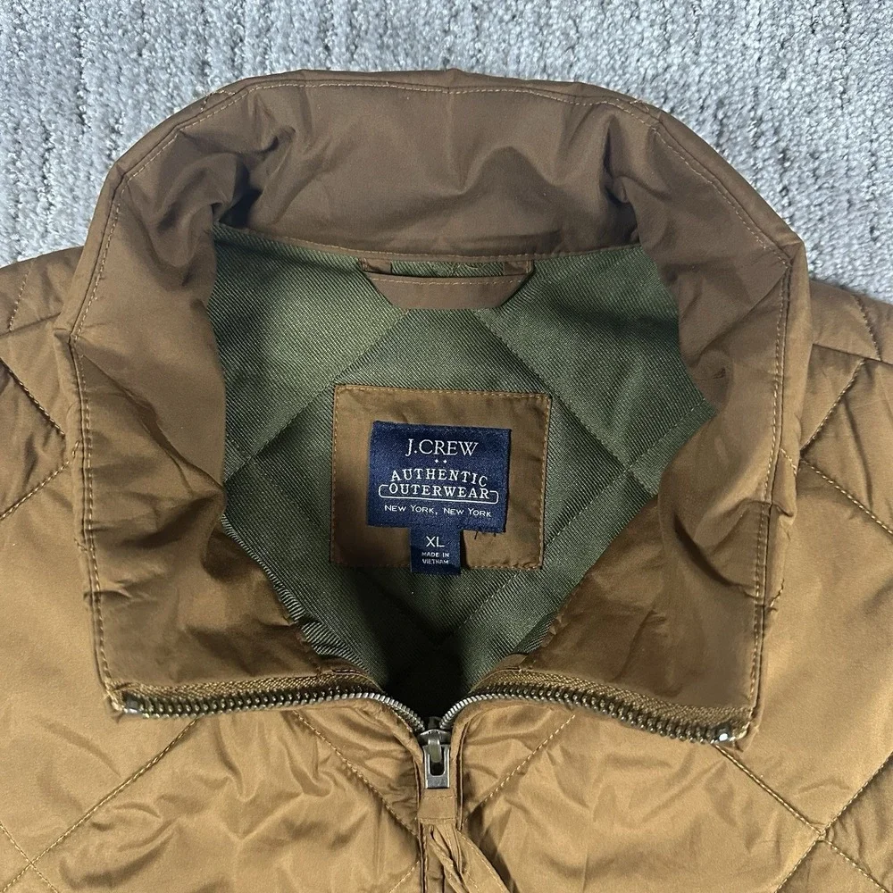 J.Crew Quilted Vest XL Brown Mens Full Zip Diamond‎ Stitch Pockets Lightweight